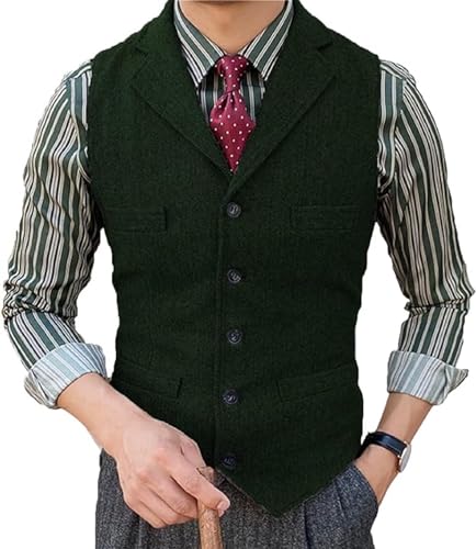 Yarizm Men's Tweed Suit Vintage Herringbone Vest Wool Prom Waistcoat Groomsmen3