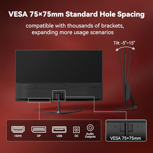 Image of Great voell 24.5 Inch Gaming Monitor 200Hz FHD (1920x1080) Computer Monitor Built-in Speakers, VA Panel, FreeSync, HDR10, 99% sRGB, FreeSync, HDMI&DP, Design VESA (75 x 75mm)