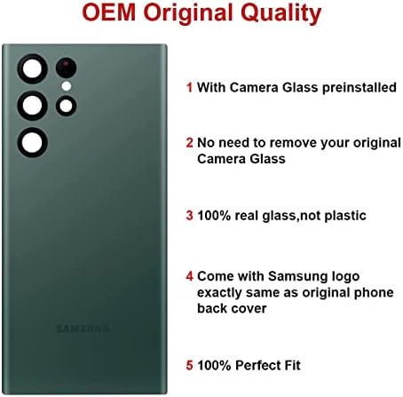 Perzework Rear Back Glass Replacement for Samsung Galaxy S22 Ultra 6.8 inches 5G with Reparing Toolkit and Pre-Installed Adhesive (Green)