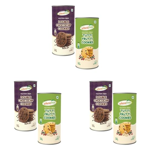Image of Wheafree Gluten Free Cookies Combo Tutti Frutti + Double ChocoChip Cookies (200g Each) | Tasty, Crunchy and Flavourful Biscuits | Best Teatime Snacks, Healthy and Nutritious (Pack of 3)
