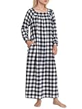 Pintage Women's Petite Flannel Nightgown Long Sleeve Pajama Dress L Black White Buffalo