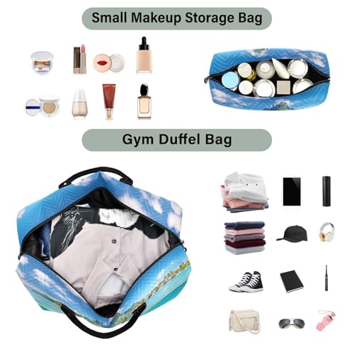 Travel Duffel Bag Tropical Beach Underwater Gym Bag Sports Tote Bag with Multiple Interior Pockets Shoulder Weekender Bag for Women Men with Toiletry Bag 20.5”x 7.9”x 13.84