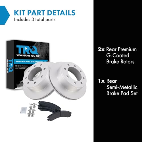 Image of TRQ Rear Brake Pad and Rotor Set Semi Metallic G Coated Rotors Compatible with 2009 GMC Savana 3500