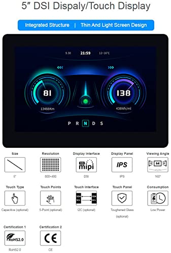 Image of waveshare 5inch Touch DSI Display 800 x 480, IPS Screen, 5-Point Capacitive Touch LCD,Compatible with Raspberry Pi 4B /3B+ /3A+ /3B /2B /B+ /A+, Compute Module3 /3+ /Compute Module 4