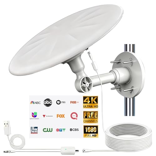 CSUXYD Omni Directional TV Antenna Outdoor, Outdoor Antenna for Smart TV, 720° Long Range Reception Digital HD Signal, with Super Signal Booster, for Attic/Camping/RV/Boat, 2026 Latest (White&Larger)