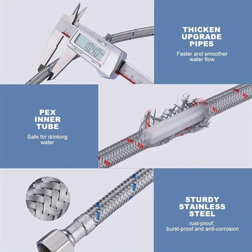 2 Stück Anschlussschlauch Armatur, Panzerschlauch 1/2 Zoll x M10 Edelstahl Wasserhahn Schlauch 60cm Flexschlauch Geflochtener Verlängerung für Mischbatterie