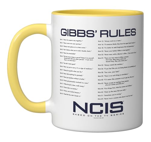 NCIS Gibbs Rules Ceramic Mug, Yellow/White