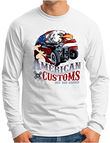 T-shirt manches longues homme OM3 American Customs blanc du S au 4XL
