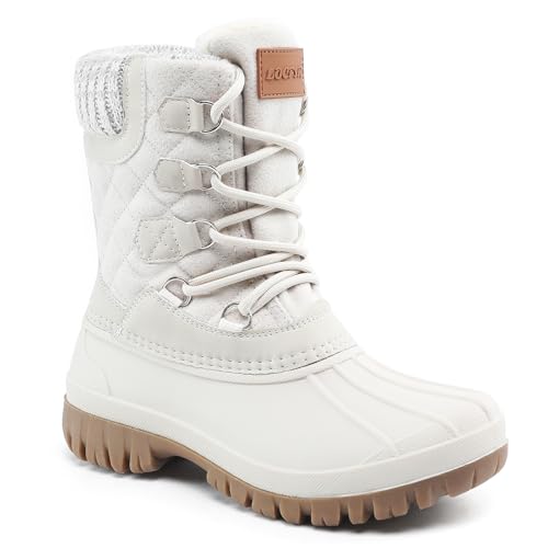 LOCFIR Women's Duck Boots Winter Snow Waterproof Fashion Boots Beige M US Size 7
