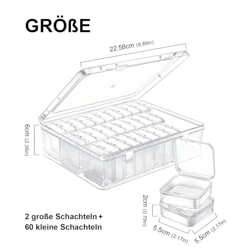 QuixingArt 60 Stück Kleine Aufbewahrungsboxen 5,5 x 5,5 x 2cm,Aufbewahrungsbox mit Deckel Klein,Mini Aufbewahrungsbox für Kleinteile, Perlen, Schrauben, Schmuck