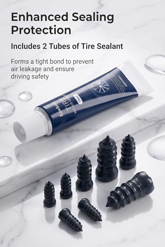 Image of 63 PCS Tire Repair Rubber Nails Kit with 2 Tubes of Black Tire Sealant Glue, Screw in Tire Plugs Set for Cars Motorcycles Trucks