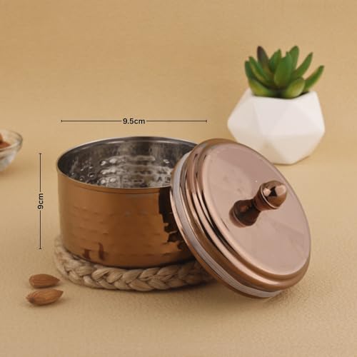 Image of PDDFALCON Stainless Steel Uphaar Hammered Container - BIS Certified, Jindal Seal, Made in India | Premium Finish Airtight Gift Box - Rose Gold (350ml)