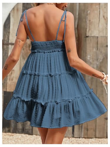 Image of MakeMeChic Women's Boho Mini Dress Summer Vacation Sundress Dots Sleeveless Cami Country Short Dress