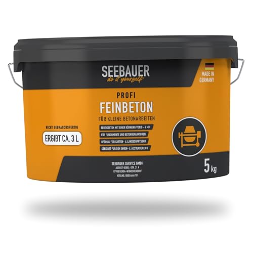 SEEBAUER diy® Feinbeton | Herstellung von Zementestrichen | Reparieren von Betonfußböden | Fertig-Beton zum Betonieren von nicht statischen Bauteilen | Wiederverschließbar (5 kg)