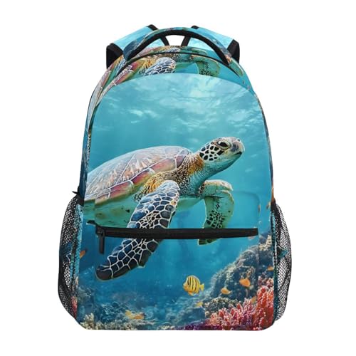 ALAZA Sea Turtle Underwater Backpacks for Girls Boys Elementary School Bag Kids Bookbag Personalized Travel Daypack 3rd 4th 5th Grade Rucksack 16in Laptop Back Pack