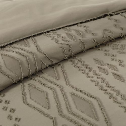 Image of King Size Comforter Set- 7 Pieces Tufted Bed in a Bag King Bedding Sets | All Season Shabby Chic Boho Bedding with Comforter, Sheets, Pillowcases & Shams, Khaki
