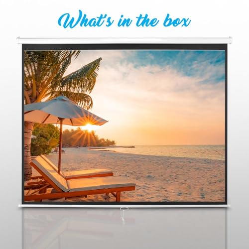 Image of Manual Pull Down Projector Screen - Universal 100-inch Roll-Down Pull-Down Retractable Manual Projection Screen w /Auto-Locking, Adjustable Screen Height, Black Masking Border - PyleHome PRJSM1006