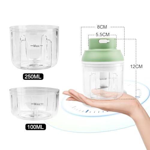 Foto von VFANDV Zwiebelschneider Elektrisch, 100ML 250ML Gemüseschneider USB Wiederaufladbare Zerkleinerer Küche Elektrisch Multizerkleinerer für Zwiebeln Kartoffeln Karotten Verschiedene Gemüse