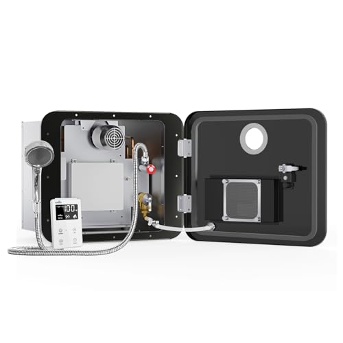Image of 15x18 Tankless RV Water Heater 65,000 BTU, 3.9 GPM DC 12V On Demand RV Propane Water Heater with Outdoor Shower, Anit-Freezing Protection Tankless Hot Water Heater for RV Camper