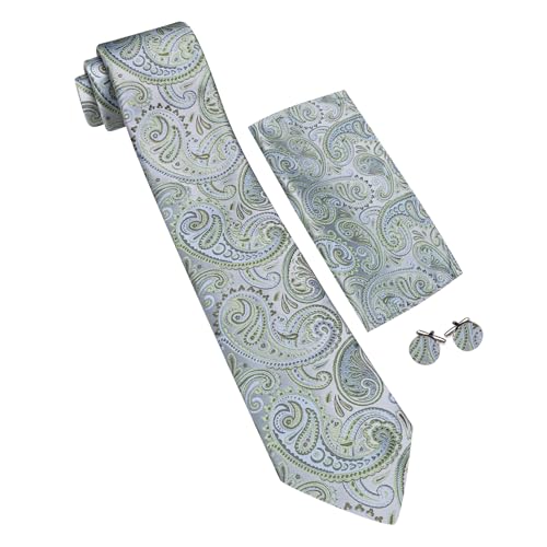 Image of YOHOWA Mens Ties Set Wedding Paisley Neckties with Handkerchief Cufflinks Formal Business