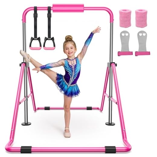 Sportsroyals Gymnastics Bar for Kids,Adjustable Height Gymnastic Horizontal Bars,Folding Gymnastic Junior Training Kip Bar for Home, Pink (Pink)