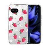 DiyGody Étui Transparent Compatible avec Google Pixel 9a 6,2 Pouces 2025, Housse en Silicone Souple Ultra Fine avec Fraise Fleurs pour Filles, Coque de Protection Antichoc Anti-Rayures Antidérapant