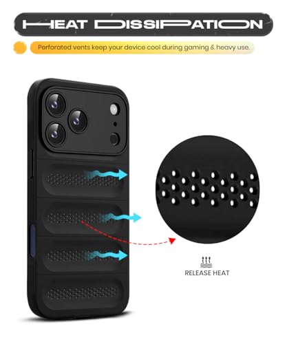 Image of WOW IMAGINE Ultimate Silicone Back Cover Case for iPhone 17 Pro Max | Heat Dissipation Thin Soft TPU | 360 Camera Protection | Breathable Cooling Holes - Pitch Black