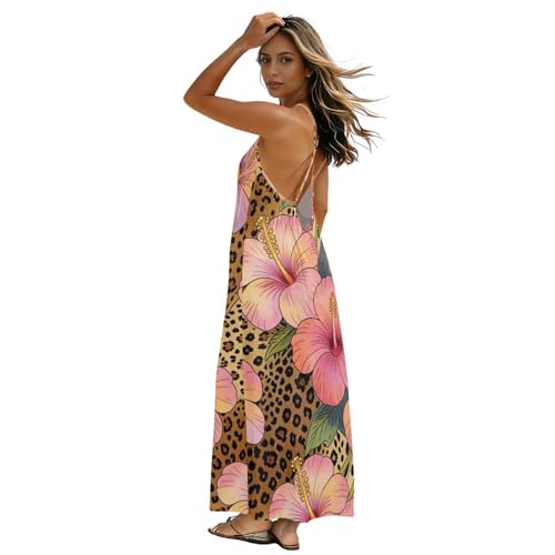 Robe caraco dos nu imprimé léopard fleur d'hibiscus pour femme taille M