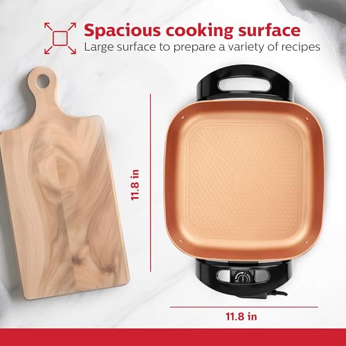 Holstein Housewares 12-Inch Electric Skillet - 1400W Electric Pan with Adjustable Temperature Control, PFOA-Free Non-Stick Coating, Cool-Touch Handles, Multi-Function Cooker, Copper & Black by Holstein Housewares - Image 3