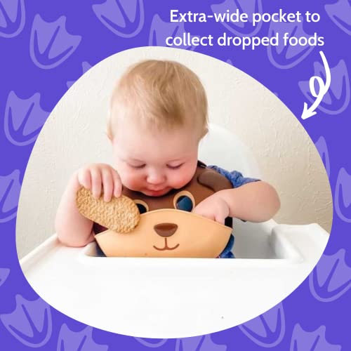 Silly Goose Silicone Animal Baby Bibs for Babies and Toddlers, Waterproof, Adjustable, Soft, Extra Wide Food Catcher Pocket (Baby Bear)4