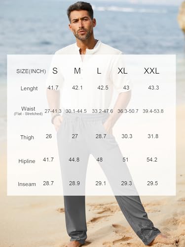 Image of iWoo Linen Pants Men Casual 2025 Summer Beach Elastic Drawstring Waist Yoga Pants Travel Baggy Work Pant Pajama
