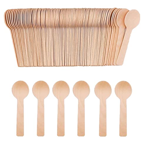 200Pcs Mini Wooden Spoons,4Inch Disposable Wooden Ice Cream Dessert Spoons,Biodegradable Compostable Birchwood #TOP4
