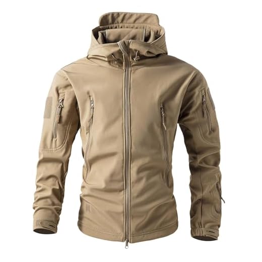 Mymyguoe Veste softshell camouflage pour homme - Veste tactique - Automne - Hiver - Veste militaire - Sweat à capuche - Veste d'extérieur chaude - Coupe-vent - Veste de ski - Manteau décontracté, Kaki