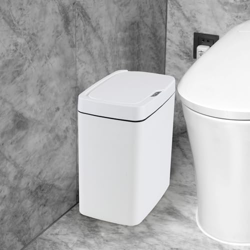 Image of Yuright Automatic Touchless Motion Sensor Kitchen Trash Can, 15 L Plastic Garbage Can with Lid, White
