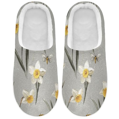 JUNZAN Unique Daffodils Gray Mens Home Cotton Slipper Breathable Memory Foam Mens Slippers for Indoor Birthday Presents 6-7