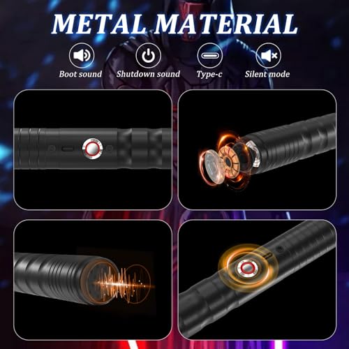 Image of JVMU Lightsaber Rechargeable Cosplay RGB 2 pcs, connectable 2-in-1 Lightsaber 7 RGB Color Advanced Alloy hilt Lightsaber, with 3 Sound Modes, Halloween Easter Christmas Decoration (Black)