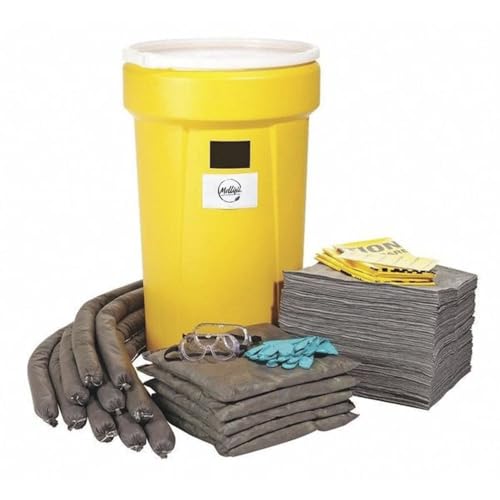 Spill Kit, 52 Gallon Volume Absorbed per Kit, 55 Gallon Container Capacity, Yellow, 144 Components, Mfr: SPKU-55-A