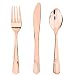 BUCLA 300 Pieces Rose Gold Plastic Silverware-Plastic Rose Gold Cutlery-Heavyweight Disposable Flatware set- 100 Forks, 100 Spoons, 100 Knives