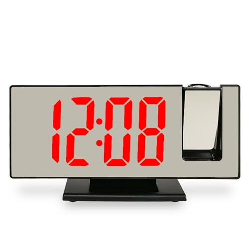 Reloj despertador de proyección, reloj digital con proyector giratorio de 180°, brillo ajustable, visualización de temperatura y fecha, repetición, modo nocturno, reloj de noche