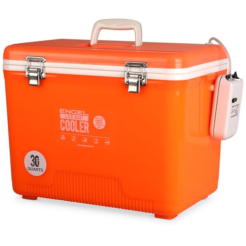 Image of Engel Live Bait Cooler Box with 2nd Gen 2-Speed Aerator Pump - Portable Fishing Station & Minnow Bucket for Shrimp & Other Live Fish with Aerator - ENGLBC-N