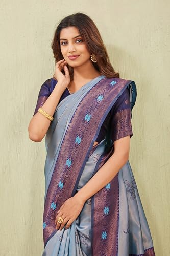 Image of Women's Banarasi Silk Saree with Rich Pallu, Jacquard Zari Weaving Work & Unstitched Blouse Piece, Traditional Ethnic for Wedding, Party & Festive Occasion