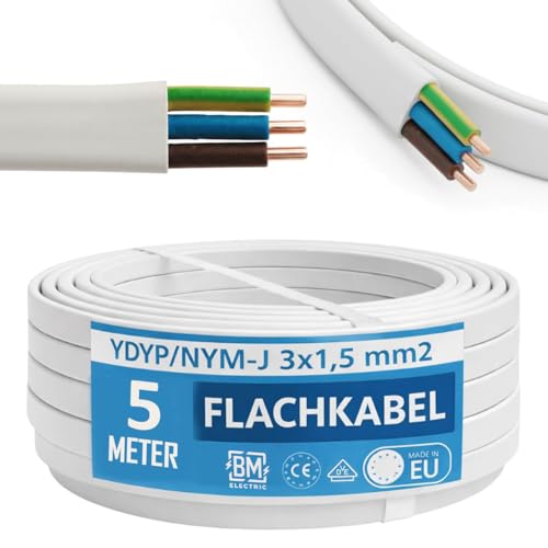 NYM Kabel 3x1 5 mm YDYp Stromkabel 3-polig Flachkabel 5 m 10×5 mm Fensterdurchführung Feuchtraumkabel massive Kupferleiter 300/500 V