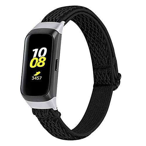 Fit for Samsung Galaxy Fit SM-R370 Bands Women Men, Stretch Adjustable Elastic Nylon Bracelet Strap Replacement Watch Band Wristbands for Samsung Galaxy Fit Fitness Tracker (Black)