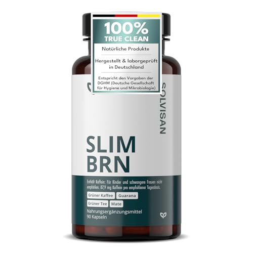 SOLVISAN SLIM BRN - Stoffwechsel & Energieschub mit natürlichem hochdosiertem Koffein aus Grünem Tee, Grünem Kaffee, Guarana, Ingwer und Mate - 90 Kapseln