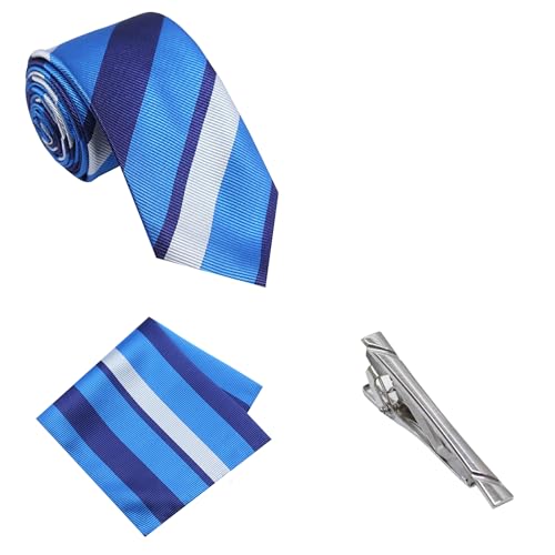 Image of TIE STUDIO Men's Necktie Pocket Square & Tie Pin Set | Standard | Jacquard Fabric | Superior Stitching | Wooden Box | Set of 1 |