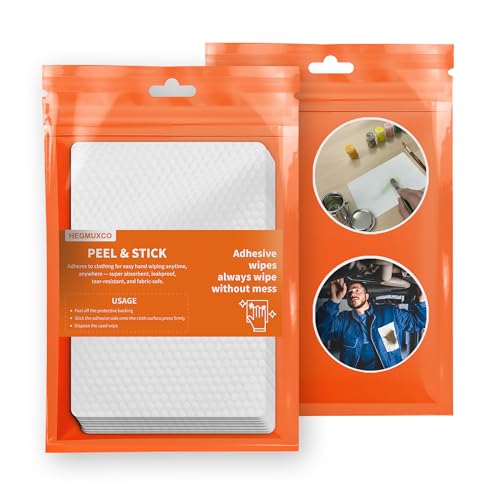Peel and Stick Multi-Use Cleaning Wipes - Hand Quick Clean, Adhesive Clothing Protectors, Heavy Duty Cleaner Wipes for Painters, Mechanics, Disposable, High Absorbency 6 x 10 in, 10 Count (Pack of 1)