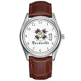 Orologio da polso da uomo, casual, impermeabile, al quarzo, con data, classico, in pelle marrone, orologio da polso natalizio Nashville Rose, Marrone, Commerciale