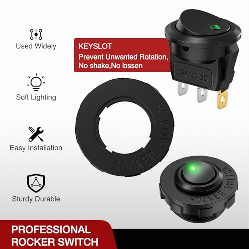 Image of Nilight 1PC Round Rocker Switch with 12V 24V 20A Green with 16AWG Wires