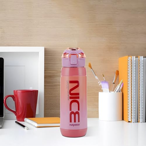Image of Nayasa Plastic Turbo 600 ml BPA Free | Leak Proof | Push Button Cap Water Bottle for School, College & Office | Pink