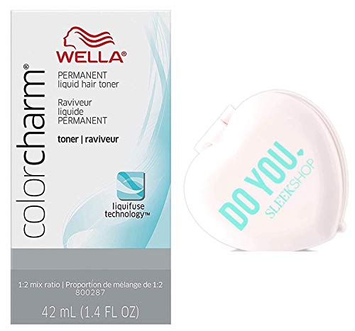 Wella COLOR CHARM Permanent LIQUID HAIR TONER (w/ Sleek Heart Shaped Mirror) Haircolor Toning Liquifuse, 1:2 Mix Ratio Hair Color DYE (T-14 Pale Ash Blonde T14 T 14)